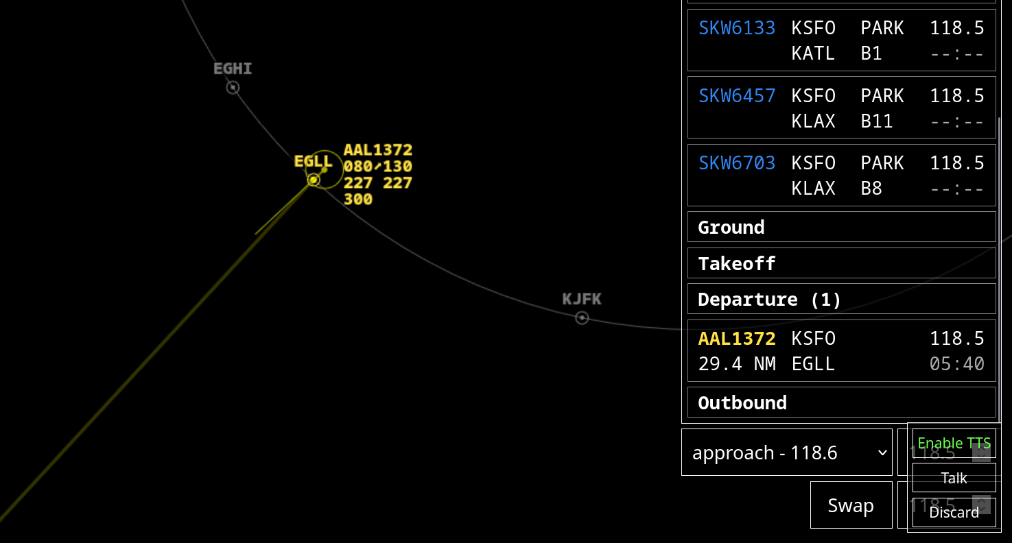 a flight leaving the airspace through a connection